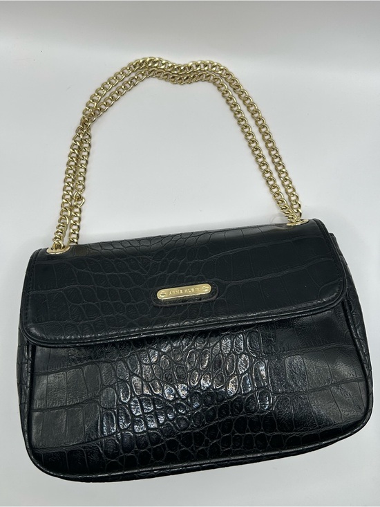 Anne Klein Handbags - Anne Klein Black Croc-Embossed Shoulder Bag with Gold Chain